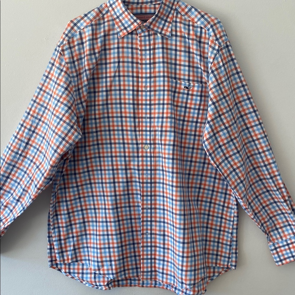 Vineyard Vines Blue and Orange Plaid Tucker Shirt